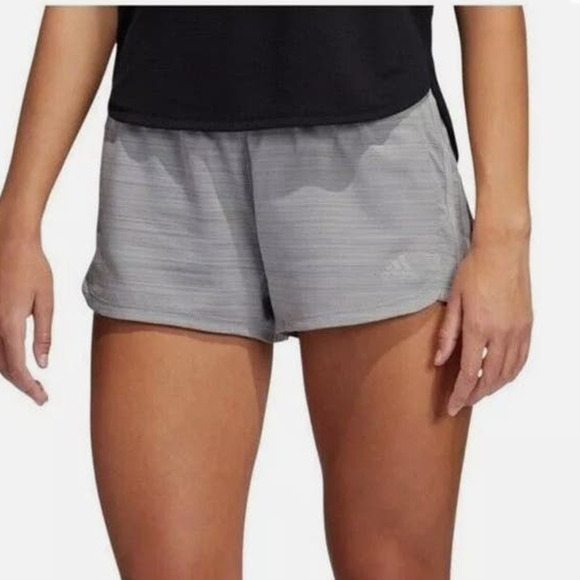 NEW Adidas Womens Pacer Shorts 3 Stripes Gray Athletic Climalite 3" Size Large - Picture 1 of 7